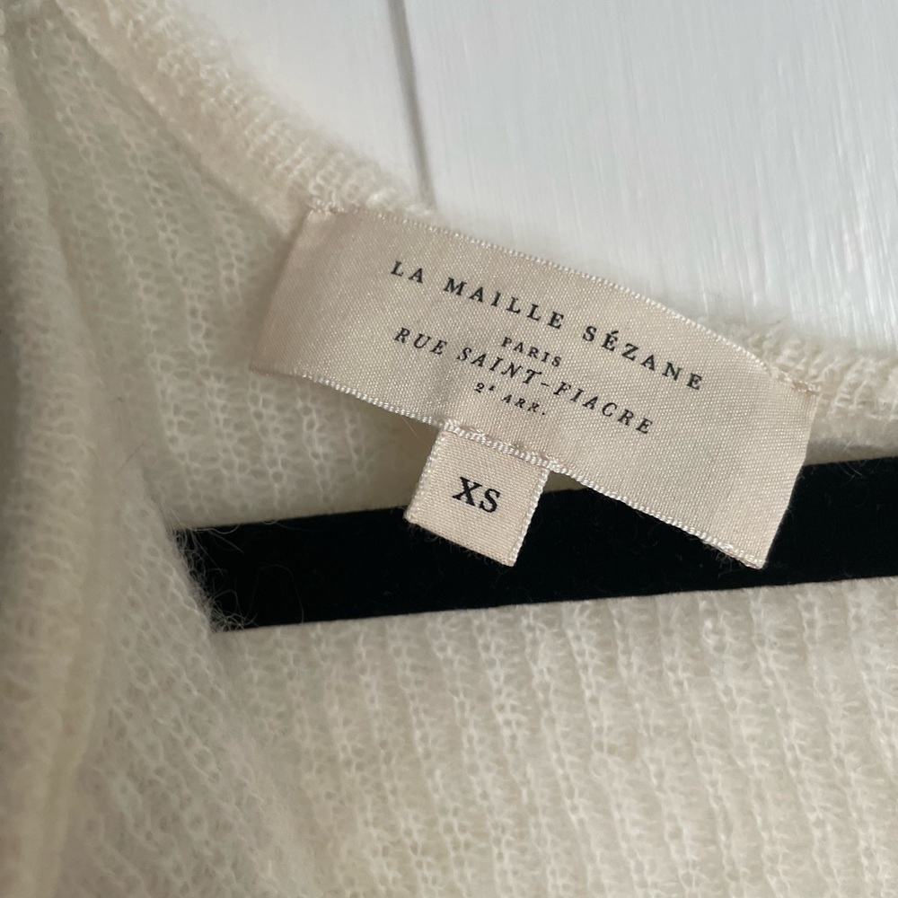 Sezane Cream Fuzzy V-Neck Cardigan - Picture 5 of 7